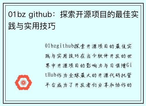 01bz github：探索开源项目的最佳实践与实用技巧