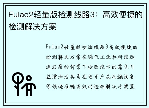 Fulao2轻量版检测线路3：高效便捷的检测解决方案